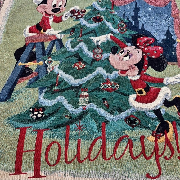 Disney Holiday Throw Blanket Happy Holidays Mickey Mouse Minnie Tree Christmas - Picture 5 of 10